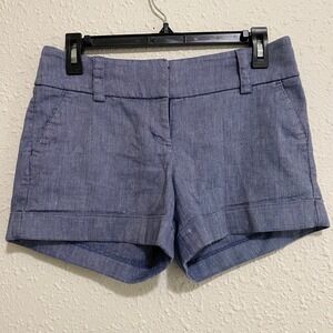 Express women's Midi Low‎ Rise Blue Chambray Cuffed Shorts 2 (29in)